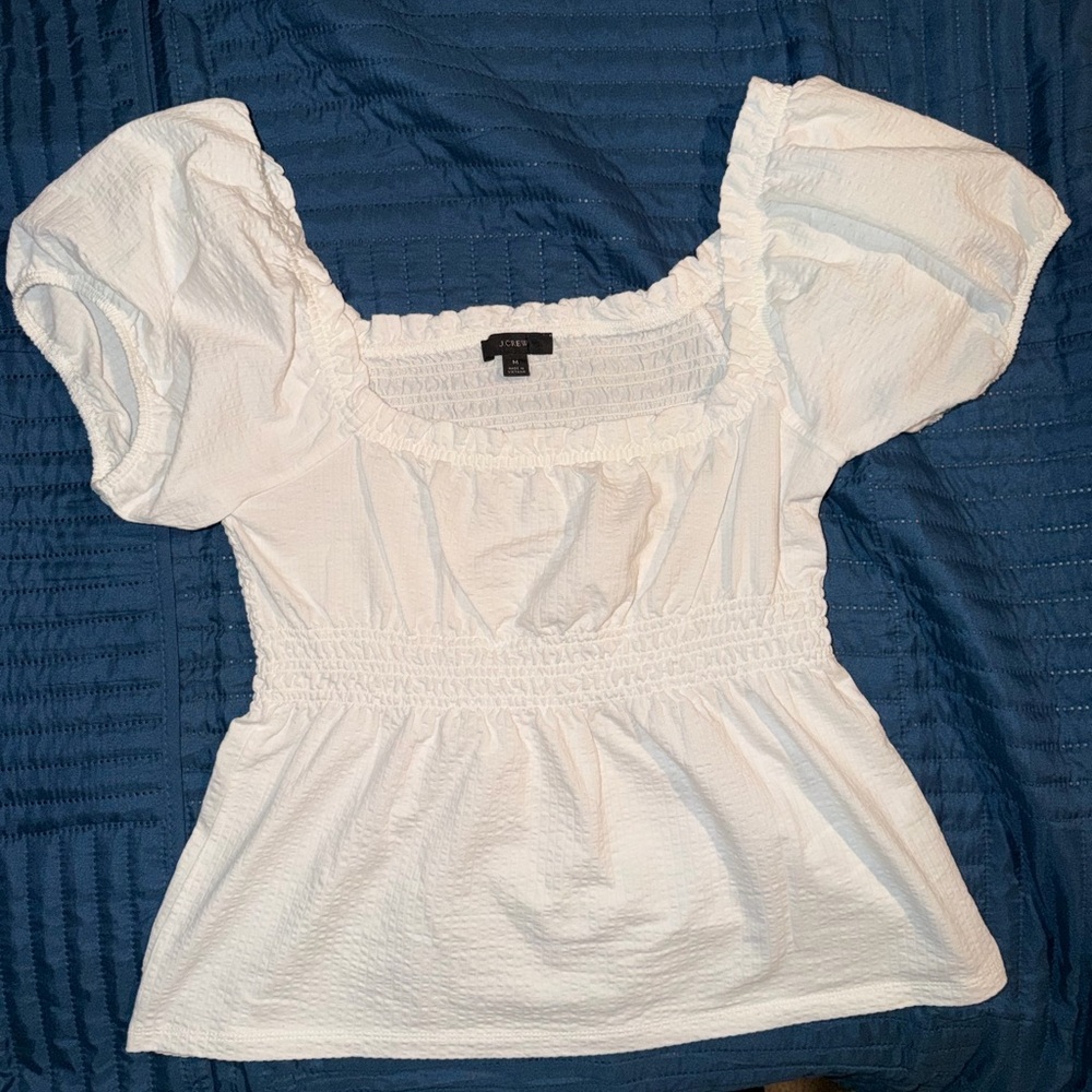 J. Crew White Puff Sleeve Blouse